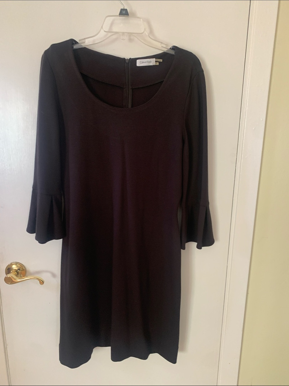 Calvin Klein Black Scoop Neck Bell-Sleeve Midi Dress